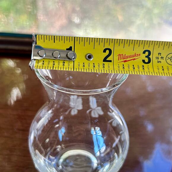 Vintage Etched Crystal Clear Glass Bud Vase with Clover Shamrocks – 4.5”H - Picture 9 of 10